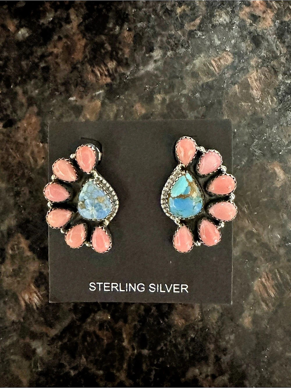 Turquoise & Pink Conch Sterling silver Earrings Like New